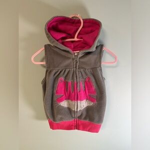 Buster Brown Grey & Pink Hooded Cat Zipper Vest, Baby Girl 18 months, baby vest